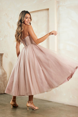 Strapless Tea Length Dress 6203S