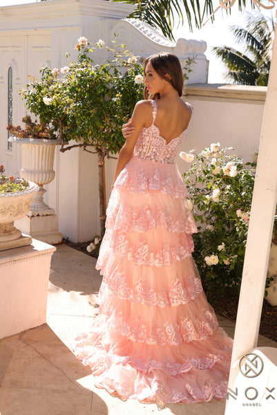 Ruffle Lace Prom Dress R1299 by Nox Anabel 4 / Blush (MistyRose)