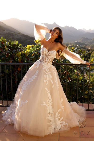 Strapless Corset Wedding Dress JE990L by Nox Anabel 6 / White