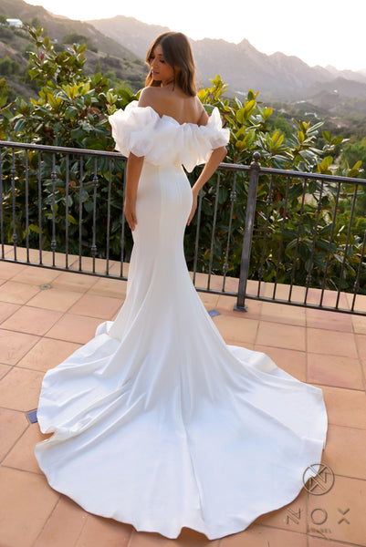 ruffle off the shoulder wedding dress Ruffled Off Shoulder Bridal Dress JW984 by Nox Anabel 16 / White