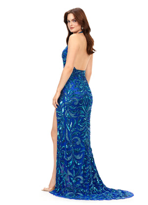 Ashley Lauren 11283 ON SALE SIZE 2 TUORQUISE  Halter Evening Gown with Sequin Motif