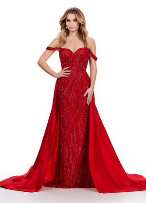 Ashley Lauren 11458 Off Shoulder Fully Beaded Gown