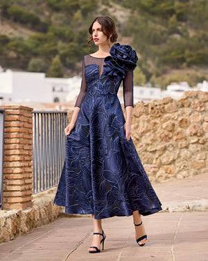Sonia Pena Couture 1251003 Midi  Length Skirt with Flower