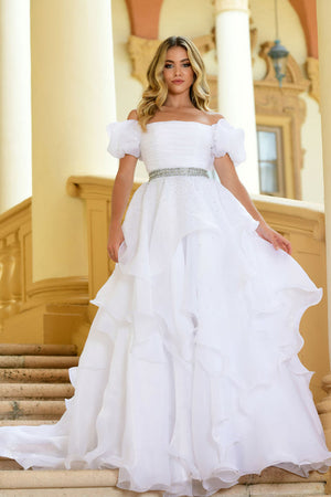 Ava Presley 28571 Short Puff Sleeves Long Gown