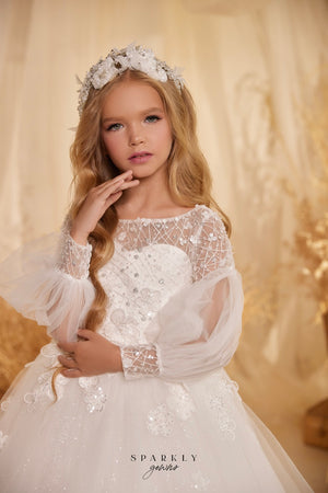 Size 11 in stock Long Sleeves Flower Girl First Communion Gown Celestial 3608