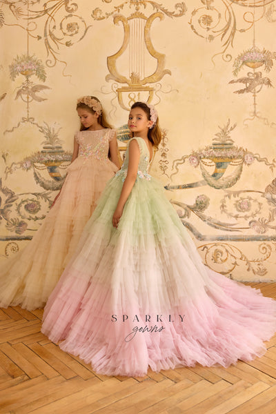Ruffles Flower Girl Dress Celestial 3822 Pre Order >11 +$50 / Champagne - Blush (MistyRose)