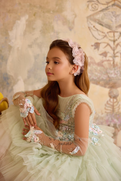 brown floral girls dress Ruffles Flower Girl Dress Celestial 3822 Pre order >11 +$50 / Champagne