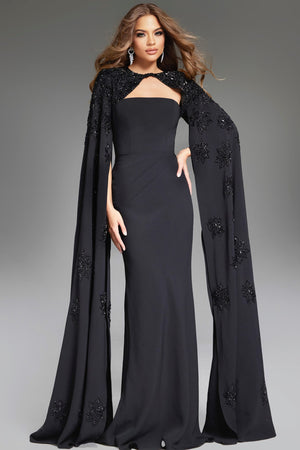 Fitted Gown with Beaded Cape By Jovani 39957