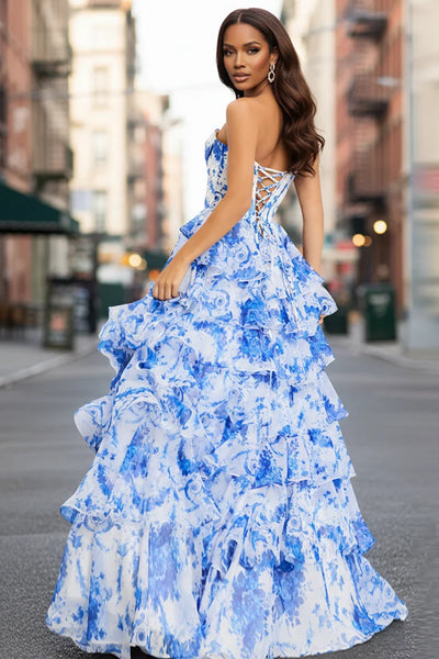 Jovani 47029 Printed Floral Tiered Corset Prom Dress – Sparkly Gowns
