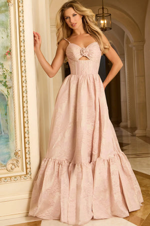 Jovani 47328 Strapless Floral Ball Gown with Tiered Skirt Prom Dress