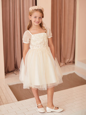 Puffy Sleeves Tulle Flowr Girl Dress 5858