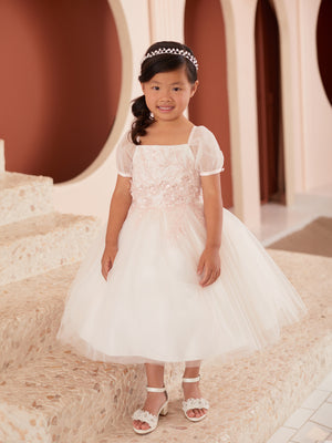 Puffy Sleeves Tulle Flowr Girl Dress 5858