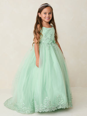 Girls Pleated Bodice with Irridescent Lace 7041