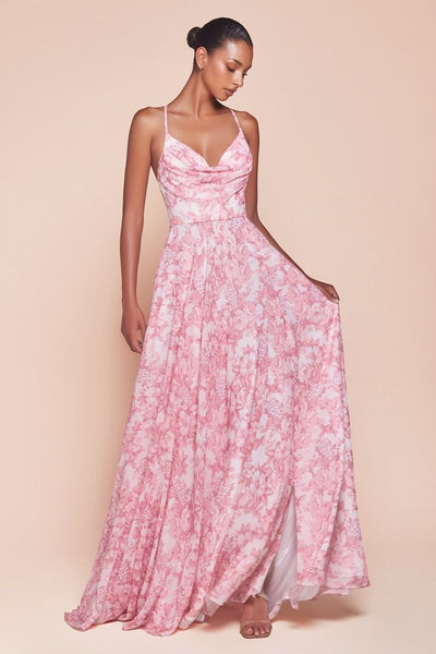 Floral Satin Long Dress 7444 – Sparkly Gowns