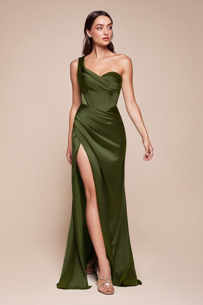 green emerald velvet dress Twilight Tango One-Shoulder Maxi Dress Forest Green main image 1