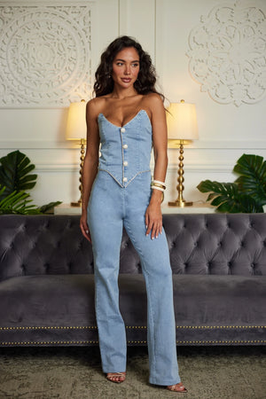 Washed Denim Fashion Jumpsuit 7532