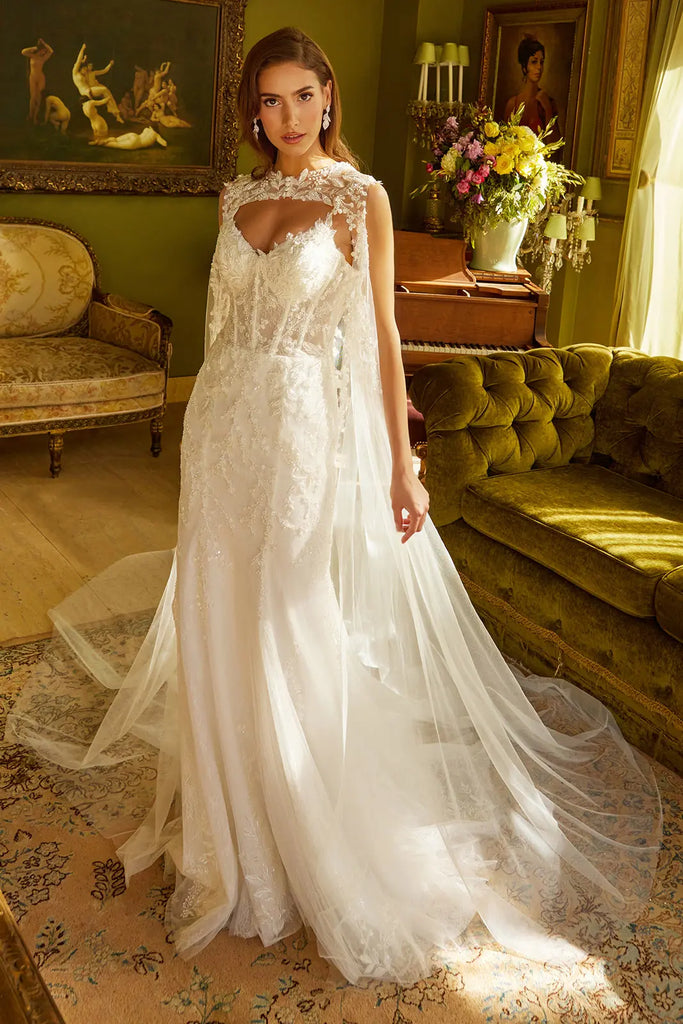 Lace Trumpet with Cape Wedding Dress  GL3532