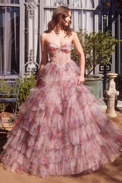 A1463 - Print Ruffle Corset Gown - Andrea & Leo Couture | Lady Black Tie Multi / 4 A1463 - Print Ruffle Corset Gown - Andrea & Leo Couture | Lady Black Tie Multi / 4