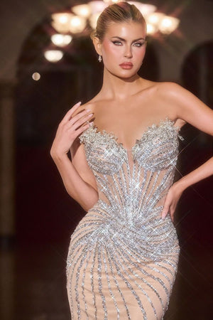 Ladivine CD715 Strapless Illusion Evening Dress