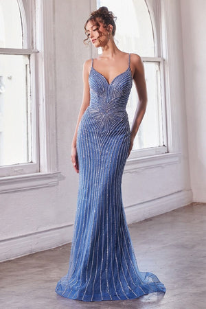 Rhinestone Embellished Fitted Gown CD845