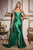 Vestido de fiesta con escote pronunciado y fajín lateral de satén CDS417