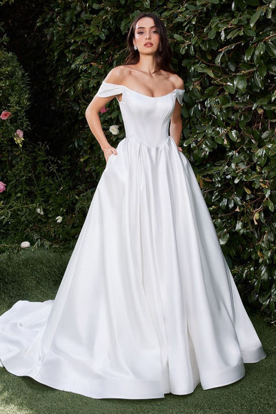 Off the Shoulder Satin Bridal Gown CDS513W – Sparkly Gowns Off the Shoulder Satin Bridal Gown CDS513W – Sparkly Gowns