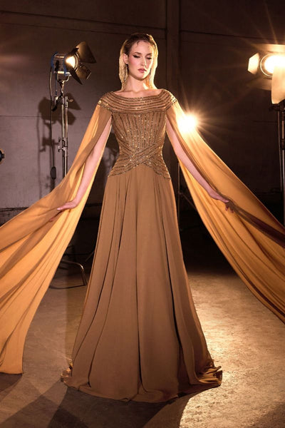 Ladivine CL08 Cape Bateau Neckline Evening Dress – Sparkly Gowns