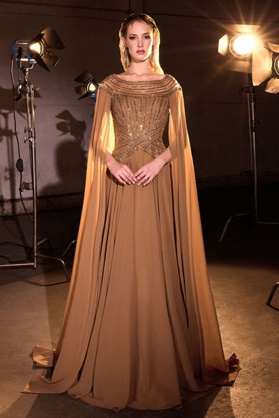 Ladivine CL08 Cape Bateau Neckline Evening Dress – Sparkly Gowns