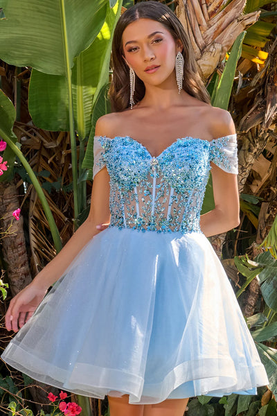 Off the Shoulder Short Dress GS3684  Sparkly Gowns