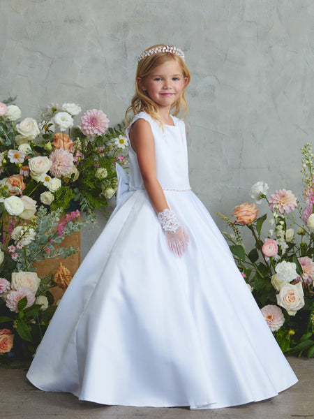 Satin with Lace A-Line First Communion Flower Girl Dress 5920 Ivory / 8