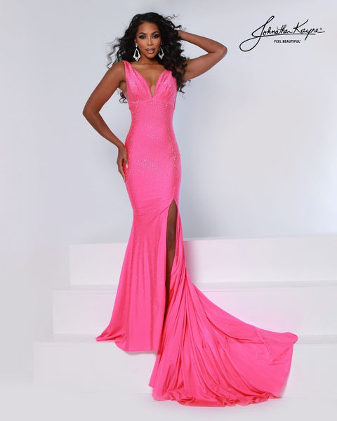 Johnathan Kayne 9213A V-Neckline Flit and flare Gown – Sparkly Gowns