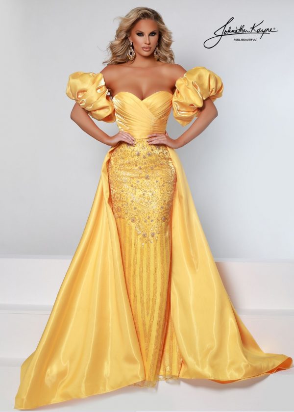 Johnathan Kayne 2502 Puff Sleeves Long Dress