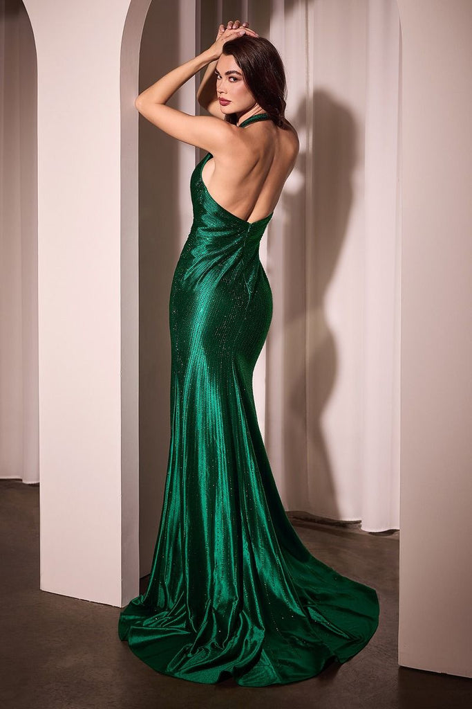 Halter Neckline Crystals Satin Gown La Divine SF117
