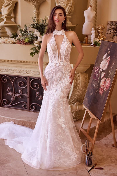 slim fit dress slacks V Neck Backless White Floral Lace Wedding Dresses, White V Neck Floral –  jbydress main image 0