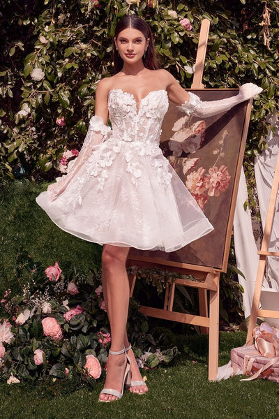 floral bridal dress WL020 - Short Floral Appliquéd Bridal Party Dress - Andrea & Leo