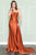 One-Shoulder Satin Fitted Green Burnt Orange Evening Dress AC387BO