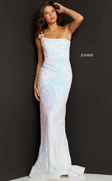 Jovani 05664A One Shoulder Sequin Prom Dress Multi White / 20