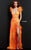 Jovani 06164 Orange Sequin and Feather Fitted Prom Dress
