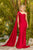 One Shoulder Drape Sleeve Trumpet Skirt Burgundy Evening Gown Nox E475