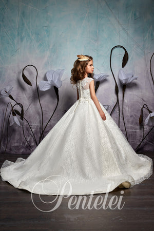 Cape Sleeves  Satin and sequence glitter Children Princess Gown  2357