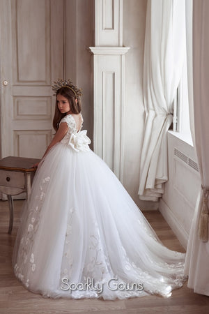 Floral Lace Ballgown Flower Girl Communion Dress Celestial 3106