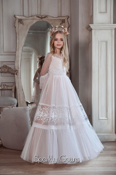 Boho Chic Princess Flower Girl Communion Dress Celestial 3133 – Sparkly  Gowns