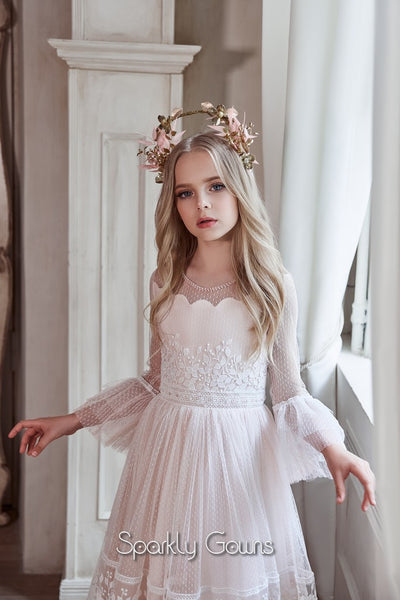 Boho Chic Princess Flower Girl Communion Dress Celestial 3133 – Sparkly Gowns