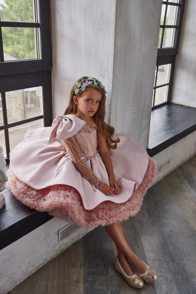 birthday dress for kids A Line Pink Dress Soft Tulle Gown for Kids Cute Girls' Birthday Dress