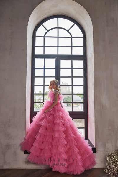 strapless open back dress One Shoulder Ruffles Ballgown Opulent Princess Dress Flower Girl Dress – Sparkly  Gowns