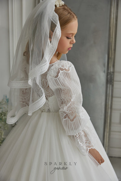 communion dresses on long island Bishop Sleeves A-line Skirt First Dress Celestial 3307 Pre-order 7-8 years / As in the photo (Ivory) Zapakasa Women Dark Green Mad Men Size:3XS tulle lower layer of
