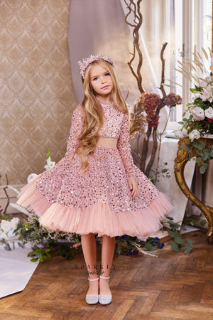 Long Sleeves Flower Girl Short Gown Celestial 3435