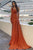 One-Shoulder Satin Fitted Green Burnt Orange Evening Dress AC387BO