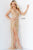 Vestido de fiesta con corte frontal y ilusión de adornos de cuentas de Jovani 04195