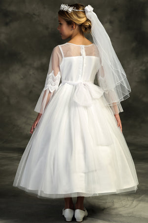 Embroidery Mesh Ruffle Sleeve Communion Gown 508